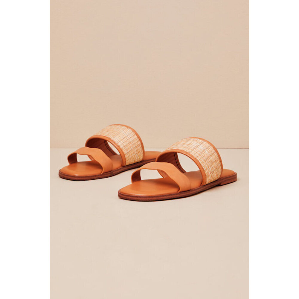 Lulus Tazmynn Tan Multi Raffia Slide Sandals Brown - Size 7